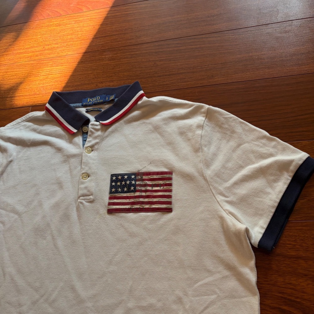 Polo Ralph Lauren American Flag Patch Big Pony Polo Shirt Custom Slim Fit Large